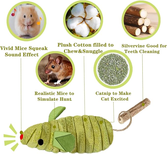 9Pcs Cat Toys, 3X Squeak Mice Catnip Toys for Indoor Cat + 6X Silvervine Chew Stick Dental Chirping Mouse Plush Kitten Stuffed Toy Cleaning Teeth Matatabi Bite Interactive Cat Gifts Kitty Toy