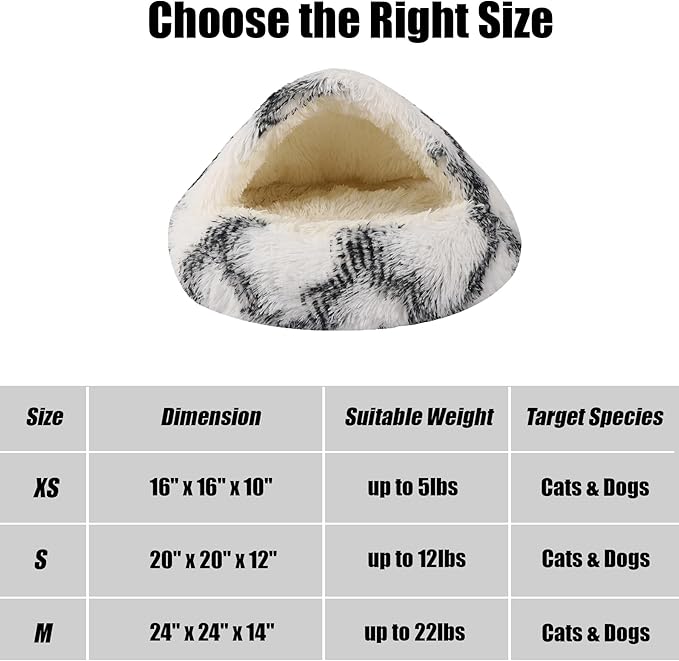 HYQ Small Dog Bed with Cover Cave, Cozy Cat Cave Bed, Round Puppy Bed with Hooded Cover, Cat Beds for Indoor Cats Washable, Dog Beds for Small Dogs with Anti-Slip Bottom (Grey-White, 24×24 Inch)