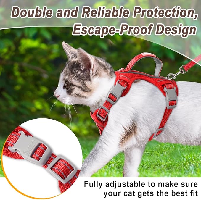 Cat Harness and Leash Set for Walking Escape Proof for Small Large cat Kitten Harness with ID tag Pocket (Red,S)