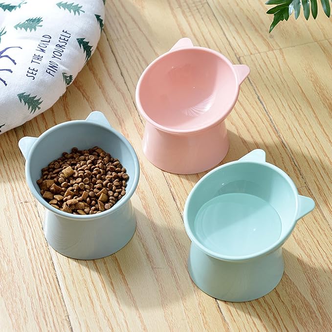 Tilted Elevated Cat Food Bowl - Whisker Friendly Anti Vomiting Slanted Cat Feeding Bowls, Shallow & Tall (Pink)