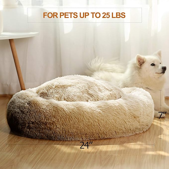 JEMA Calming Dog Beds for Medium Large Dogs,Washable Donut Cuddler Pet Bed Cushions,Durable & Cozy Soft Dog Bed with Removable Pad 24 Inch