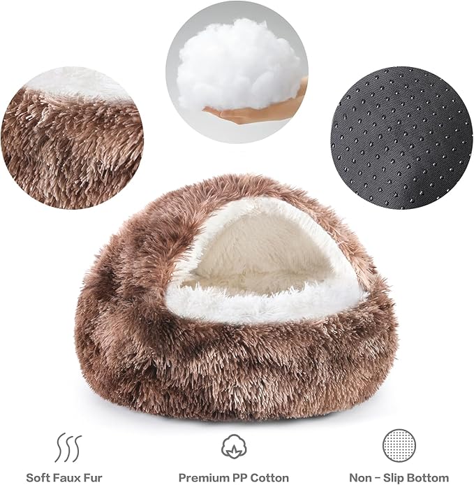 NOYAL Dog Bed Round Hooded Plush Cat Cave Donut Anti Anxiety Fluffy Dog Bed for Small Medium Dog and Cat