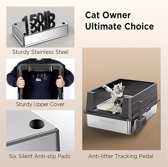 XXL Stainless Steel Cat Litter Box with Lid,28"x20"x12"Extra Large Litter Box-for Big Cats,Jumbo Litter Box High Sided, Never Absorbs Odors, Anti-Urine Leakage, Easy Cleaning, Include Scoop