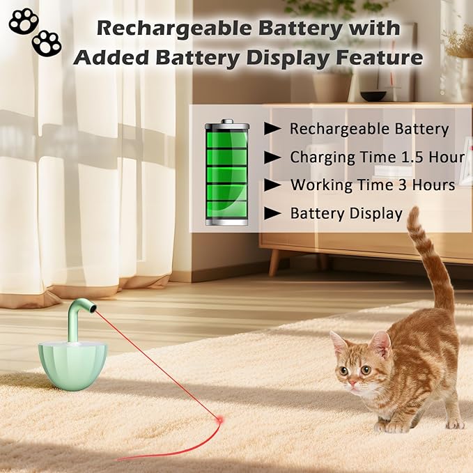 Tumbler Cat Laser Toy Automatic, 360° Rotation Rechargeable Laser Pointer, Self Play 3 Modes Motion Activated Cat Laser Toy, Interactive Cat Toys for Bored Indoor Adult Cats/Dogs (Green)