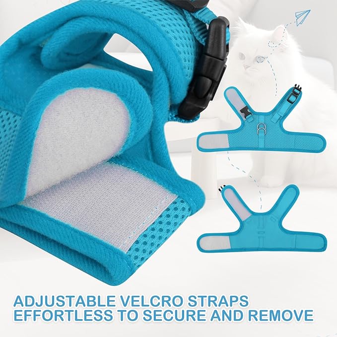MoNiBloom Soft Cat Harness for Walking Escape Proof and Travel, Kitten Adjustable Breathable Vest Harness - Sky Blue, S