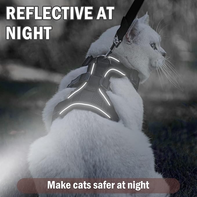 PUPTECK Cat Harness and Leash Set Escape Proof for Walking, Breathable Mash Vest Adjustable Harness for Cats Puppy Small Animals, Reflective at Night, Black Small