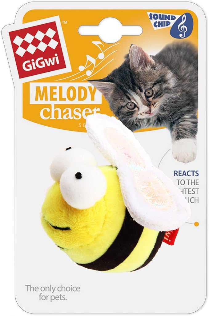 Gigwi Chirpy Bee Sound Toy for Cats, Interactive Squeaking Cat Toys Melody Chaser Play and Squeak Kitten Toy for Boredom