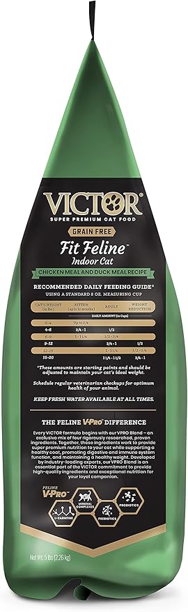 Victor Super Premium Cat Food – Grain Free Fit Feline - Dry Cat Food for Indoor Cats - for All Breeds and All Life Stages from Kitten to Adult, 5lb