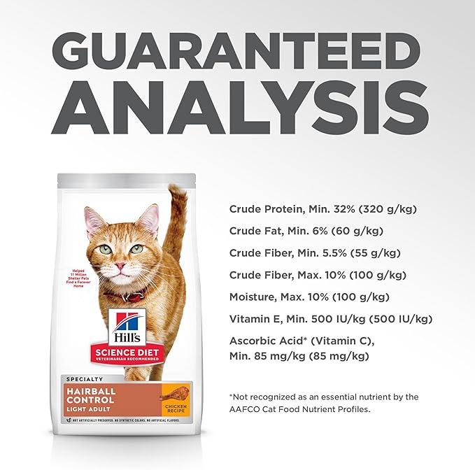 Hill's Science Diet Adult Hairball Control Light Chicken Recipe Dry Cat Food, 7 lbs.