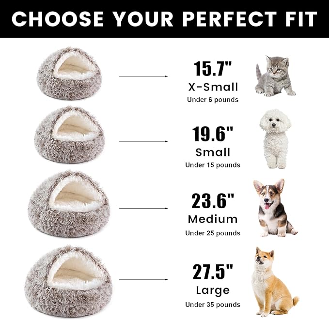 NOYAL Dog Bed Round Hooded Plush Cat Cave Donut Anti Anxiety Fluffy Dog Bed for Small Medium Dog and Cat