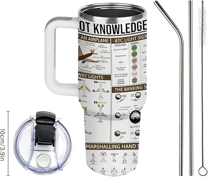 Pilot Gifts Men, Aviation Gifts, 40oz Aviation Coffee Cups Tumbler with Handle, Pilot Mug for Men, Birthday Retirement Gift for Aviator, Valentine Gifts for Pilot Men Dad Son Husband Boyfriend