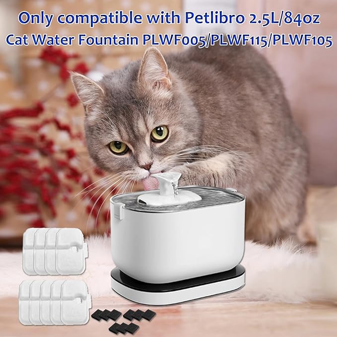 12-Pack Replacement Filters for Petlibro Dockstream Cat Water Fountain PLWF005 PLWF115 PLWF105, Ultra Quiet Pet Water Fountain