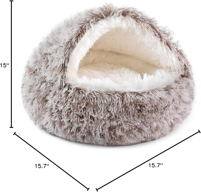 NOYAL Dog Bed Round Hooded Plush Cat Cave Donut Anti Anxiety Fluffy Dog Bed for Small Medium Dog and Cat