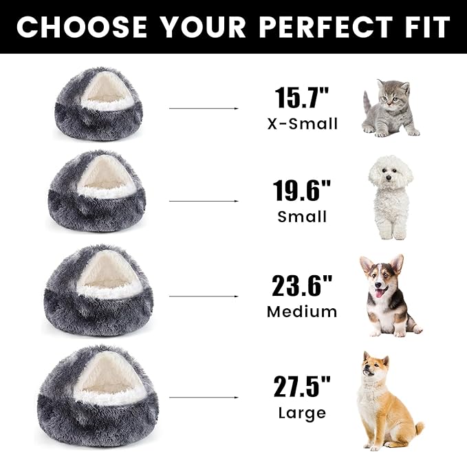 NOYAL Dog Bed Round Hooded Plush Cat Cave Donut Anti Anxiety Fluffy Dog Bed for Small Medium Dog and Cat