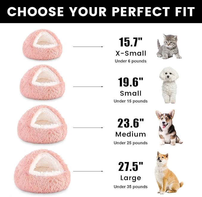 NOYAL Dog Bed Round Hooded Plush Cat Cave Donut Anti Anxiety Fluffy Dog Bed for Small Medium Dog and Cat