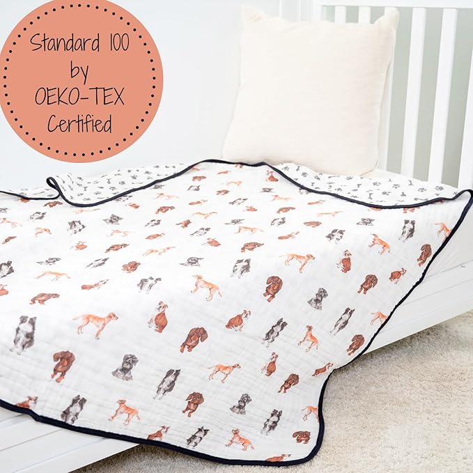 LollyBanks Muslin Baby Blanket 100% Cotton, Muslin Quilt Lightweight, 6 Layers Baby Blankets 47"x 47", Toddler Blanket for Boy and Girl, Nursery Receiving Blankets Baby Essentials (Puppies Print)