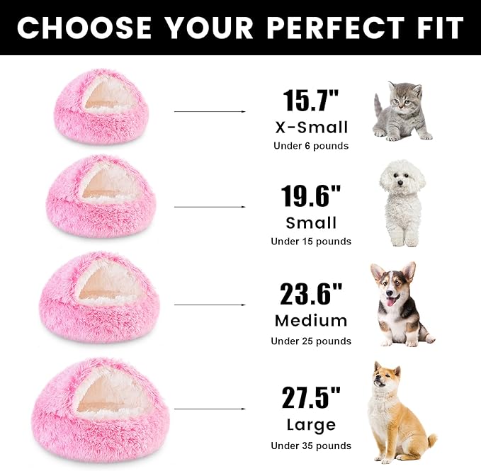 NOYAL Dog Bed Round Hooded Plush Cat Cave Donut Anti Anxiety Fluffy Dog Bed for Small Medium Dog and Cat