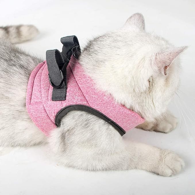Heywean Cat Harness and Leash - Ultra Light Escape Proof Kitten Collar Cat Walking Jacket with Running Cushioning Soft and Comfortable Suitable for Puppies Rabbits (L, Pink)