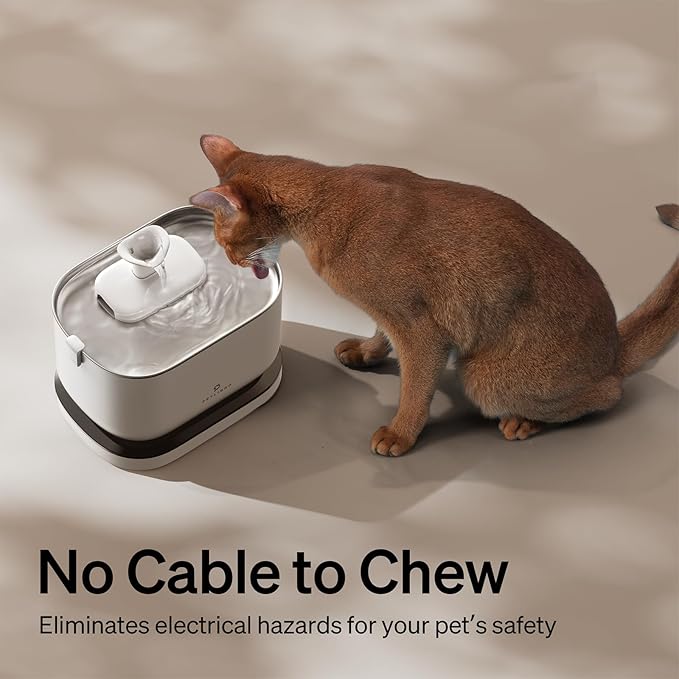 PETLIBRO Cordless Cat Water Fountain, Rechargeable Battery Operated Wireless Pet Water Fountain, 2.5L/84oz Cat Water Dispenser for Drinking with Quiet Pump Stainless Steel Tray Easy Clean BPA-Free