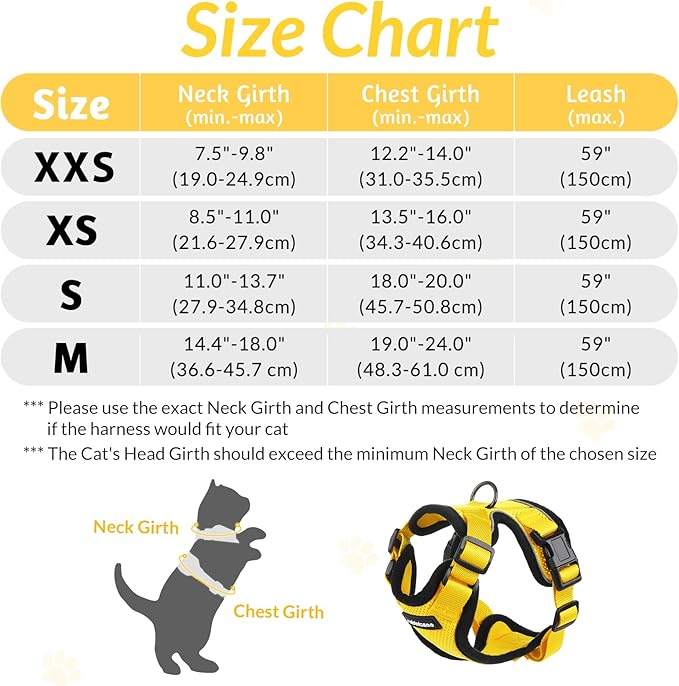 rabbitgoo Cat Harness and Leash for Walking, Escape Proof Soft Adjustable Vest Harnesses for Cats, Easy Control Breathable Reflective Strips Jacket, Yellow, M