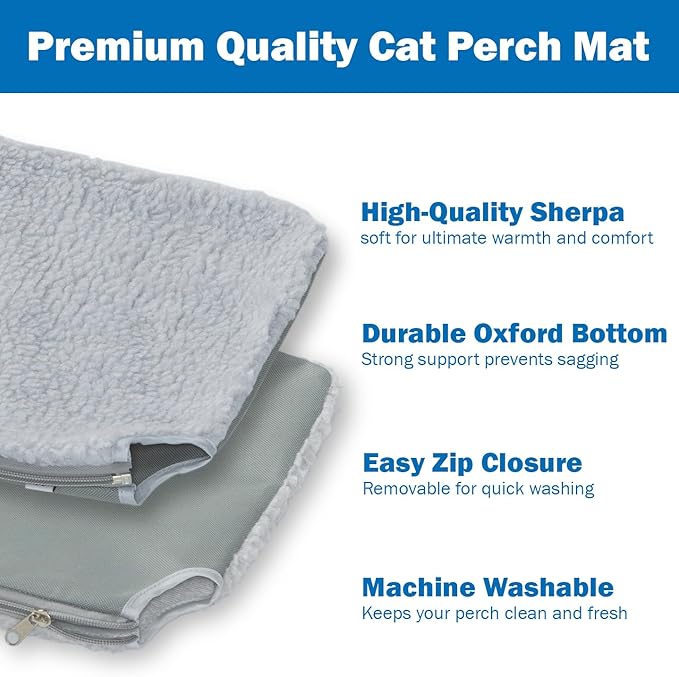 Easy Fold Cat Window Perch - Cordless, Fold-Up, Zip Closure Embeded Machine Washable Bed Cover, Robust Metal Frame - Cat Hammock for Window for Large Cats and Kittens (Gray, Medium)