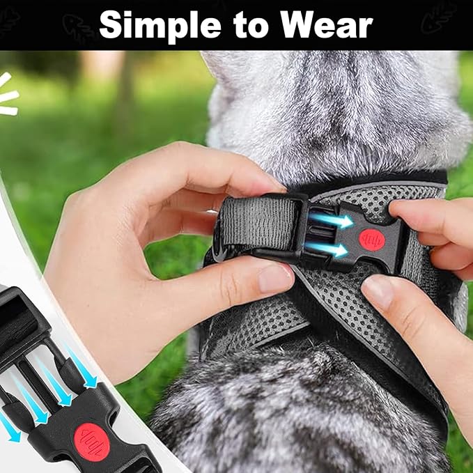 Cat Harness and Leash for Walking, Retractable Cat Harnesses and Leash Set Escape Proof, Breathable Soft Kitten Harness Small Large Cat Harness for Travel Training and Walking, Grey, XS