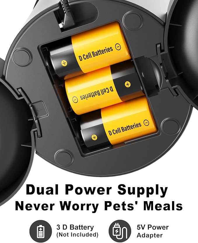 Automatic Cat Feeder for 2 Cats,4.2L Flexible Schedule,6 Meals/Day,1-12 Portions/Meal,Dual Power Auto Dual Pets Feeder Dry Food Dispenser,10S Voice Record(Black,4.2L+Stainless Steel 2 Bowls)