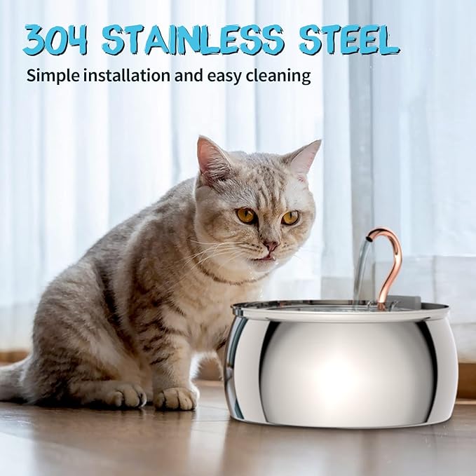 Tomxcute Cat Water Fountain - 4.0L/135oz Gooseneck Copper Faucet Design Cat Fountain for Drinking - Large Capacity Stainless Steel Cat Water Fountain - Comes with 3 Replacement Filters