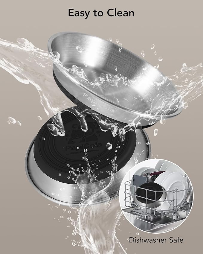 Stainless steel Cat Bowls, Non-Slip Silicone Bottom, Metal Cat Bowls for Food and Water, Whisker Friendly with Wide and Shallow Design, 6.3'' Wide, 0.7mm Thick Steel, Ideal Dog Dish for Cat and Dog