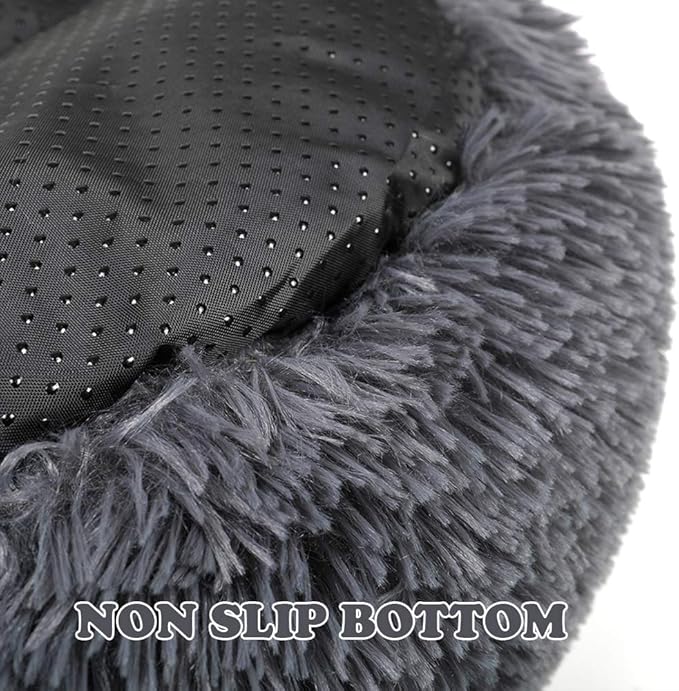 otoez Kitten Puppy Bed Extra Small XS Round Dog Cat Beds Anti Anxiety Plush Pet Calming Donut Bed with Non-Slip Waterproof Bottom, Washable (15.7", Dark Grey)