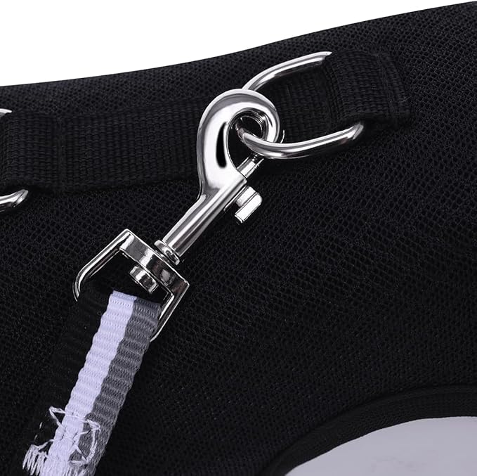 Kitty Harness and Leash for Walking Escape Proof Breathable Mesh Fabric, Solid Black, Small, Adjustable Cat Walking Jackets, Padded Stylish Cat Vest