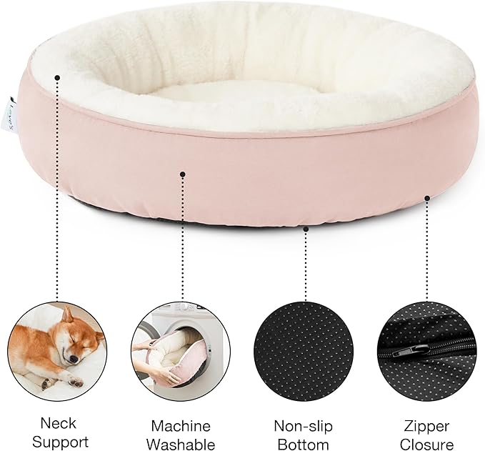 Love's cabin Round Donut Cat and Dog Cushion Bed, 25in Pet Bed for Small or Medium Dogs, Anti-Slip & Water-Resistant Bottom, Soft Durable Fabric Pet Beds, Washable Calming Cat & Dog Bed Pink