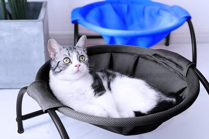 MW Cat Hammock Bed Free-Standing for Small Large Cats Washable (Blue)