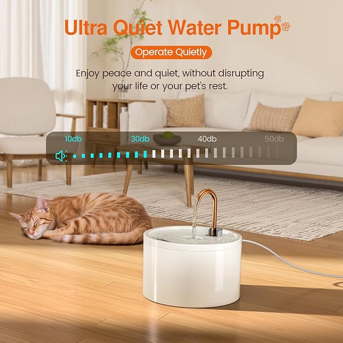 Ceramic Cat Water Fountain, 2.1L/71oz Pet Fountain, Automatic Ceramic Drinking Fountain for Cats, Water Fountain Indoor with Ultra-Quiet Pump and Filter & Sponge (White)