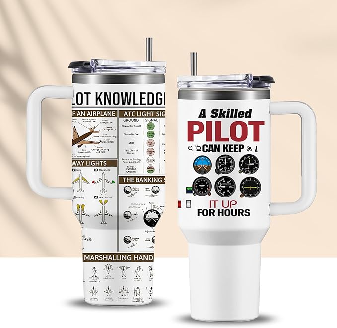 Pilot Gifts Men, Aviation Gifts, 40oz Aviation Coffee Cups Tumbler with Handle, Pilot Mug for Men, Birthday Retirement Gift for Aviator, Valentine Gifts for Pilot Men Dad Son Husband Boyfriend