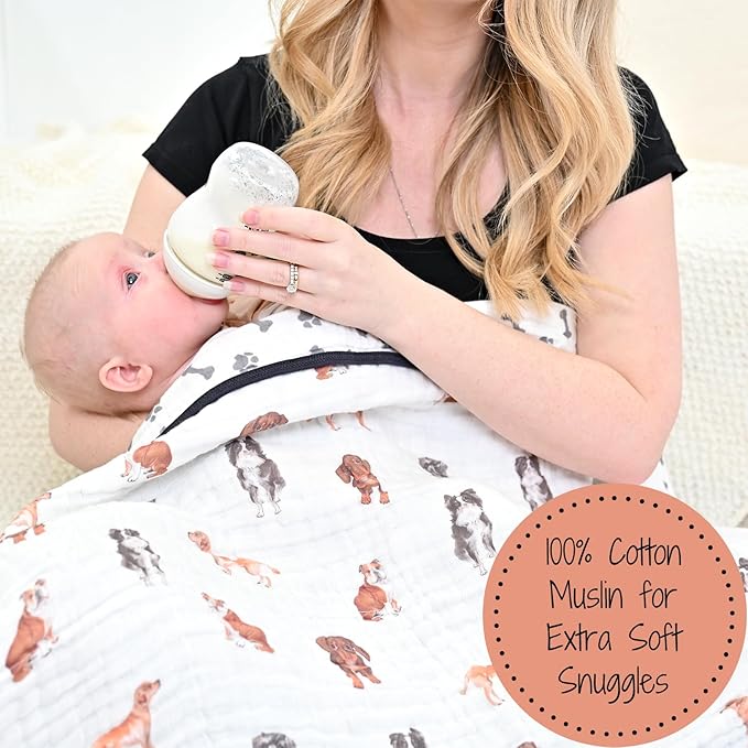 LollyBanks Muslin Baby Blanket 100% Cotton, Muslin Quilt Lightweight, 6 Layers Baby Blankets 47"x 47", Toddler Blanket for Boy and Girl, Nursery Receiving Blankets Baby Essentials (Puppies Print)