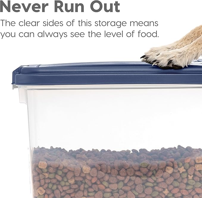 IRIS USA Dog Food Storage Container, 30 lbs & 11 lbs Combo, Cat Food Storage Container, Dog Treat Container, Airtight, Stackable, 2-Cup Scoop, Wheels, Easy Mobility, Navy