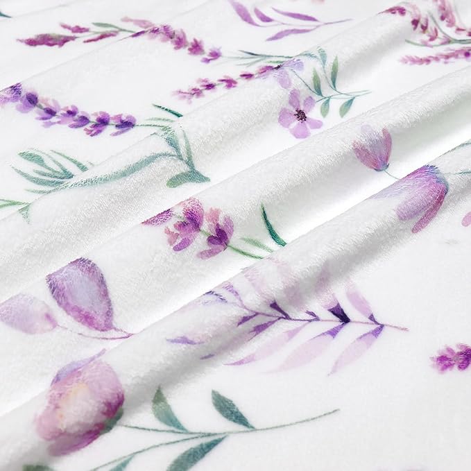 Purple Lavender Floral Throw Blanket Flower Botanical Throw Blankets Ultra Soft Cozy Flannel Throw Blanket Lightweight Fleece Fuzzy Plush Throw Blankets for Bed Chair Couch 60" X 80"