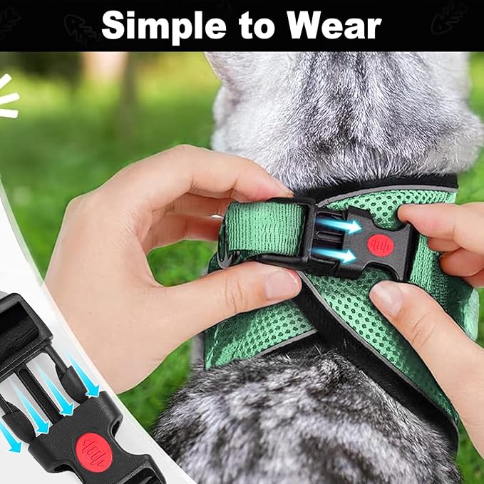 Cat Harness and Leash for Walking, Retractable Cat Harnesses and Leash Set Escape Proof, Breathable Soft Kitten Harness Small Large Cat Harness for Travel Training and Walking, Green, XS