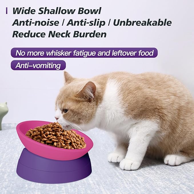 Cat Bowls Elevated Cat Food Bowl Adjustable Cat Dish Anti-Slip and Anti-Noise Raised Cat Bowl Protecting Pet’s Spine Thickened Plastic Bowl Suitable for Indoor Cats, 17 Oz