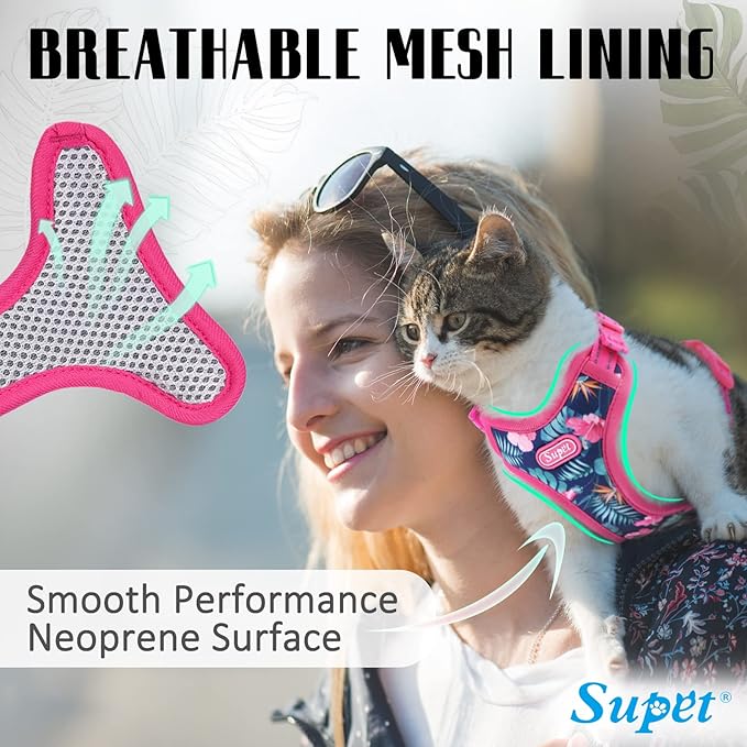 Supet Cat Harness and Leash Escape Proof for Walking, Adjustable Cat Vest Harness and Leash Set for Large and Small Kittens Dogs