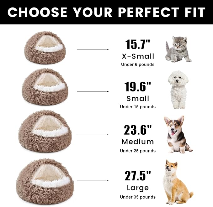 NOYAL Dog Bed Round Hooded Plush Cat Cave Donut Anti Anxiety Fluffy Dog Bed for Small Medium Dog and Cat