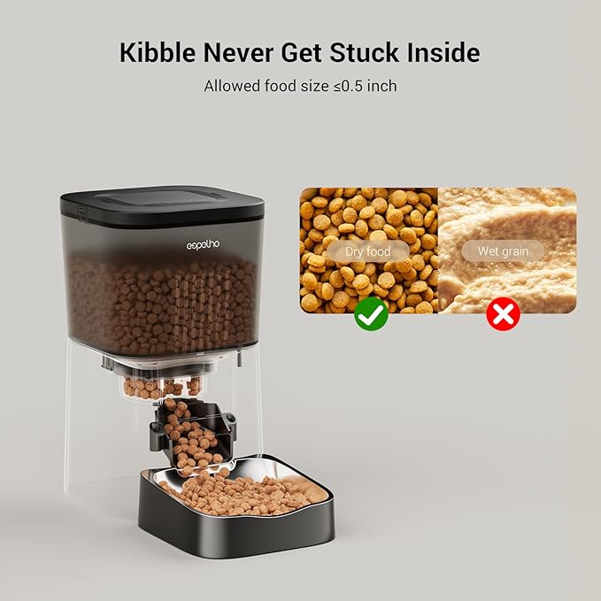 Automatic Cat Feeders WiFi: 2.4Ghz Smart APP Control- Timed Cat Food Dispenser with Desiccant Bag Keep Fresh for Indoor- Easy Set Up and Clean with Voice Recorder- Up to 10 Meals per Day