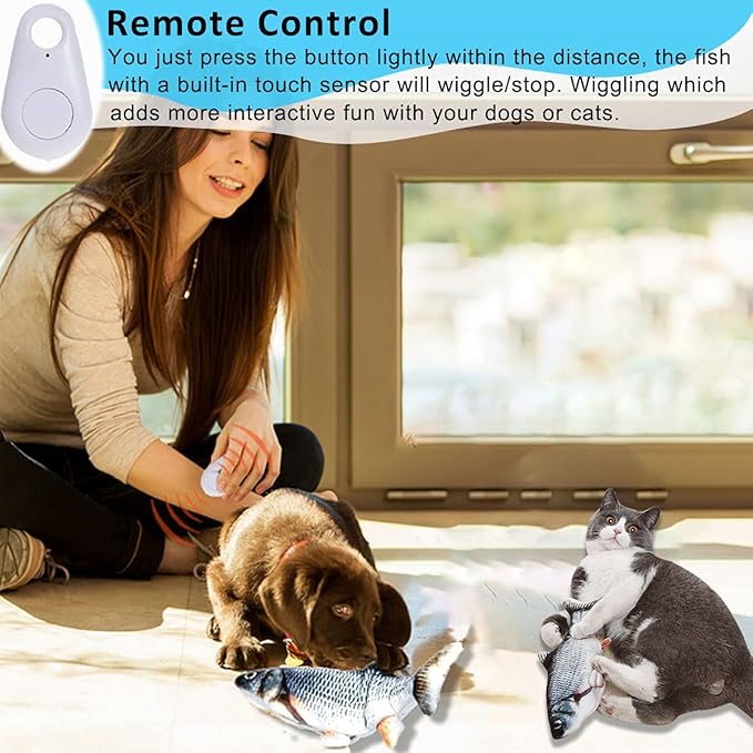 Remote Control Fish Cat Toy - Electric Floppy Fish Dog Toy, 11" Realistic Flopping Fish Kicker Toy, Interactive Cat Toys for Indoor Cats, Automatic Moving Catnip Toys for Kitten