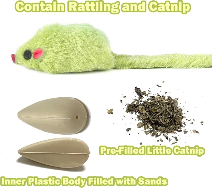 12PCS Cat Mouse Toy, Faux Fur Cat Mice Toys, 5.5” Realistic Size Mouse Toys for Cats, Rattle Cat Toy Mouse, Prefilled Catnip Mouse Cat Toy, Interactive Cat Toy for Bored Indoor Adult Cats
