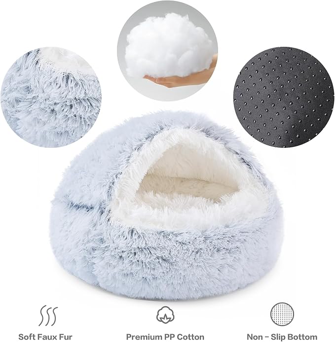 NOYAL Dog Bed Round Hooded Plush Cat Cave Donut Anti Anxiety Fluffy Dog Bed for Small Medium Dog and Cat