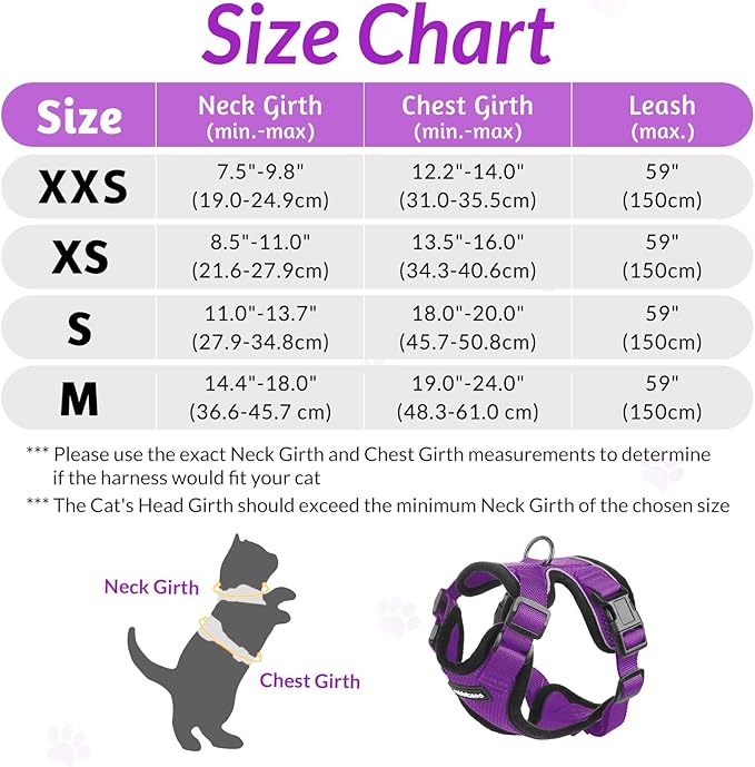 rabbitgoo Cat Harness and Leash for Walking, Escape Proof Soft Adjustable Vest Harnesses for Cats, Easy Control Breathable Reflective Strips Jacket, Purple, M