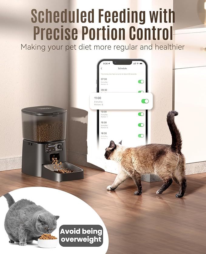 oneisall Automatic Cat Feeder, WiFi Cat Food Dispenser with App Control, Auto Cats Feeder Automatic for Dry Food, Smart Pet Food Dispenser with Portion Control for Small Pets Indoor