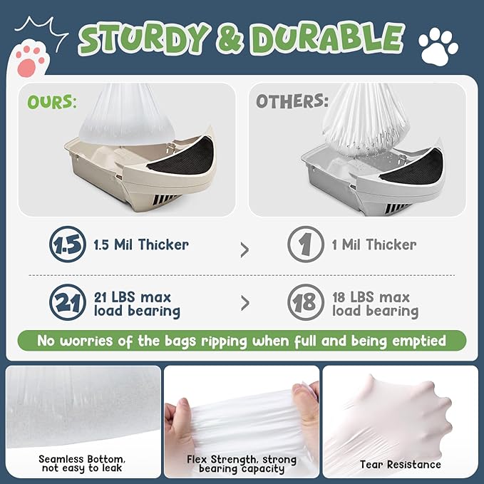 120 Pack Litter Box Robot 3 and 4 Waste Bags, 1.5 Mils Thick Drawstrings Closure Cat Litter Box Bags Liners Compatible with Automatic Self-Cleaning Robot, Replacement Waste Drawer Liners