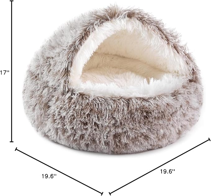 NOYAL Dog Bed Round Hooded Plush Cat Cave Donut Anti Anxiety Fluffy Dog Bed for Small Medium Dog and Cat